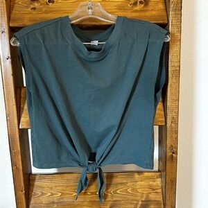 Teal tie front cropped shirt